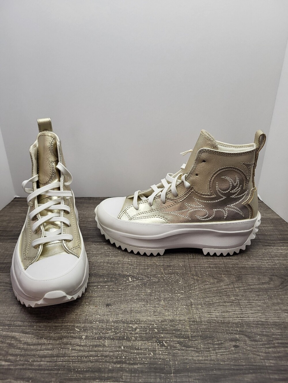 Converse Run Star Hike Hi Shoes Sneakers Gold Western Platform Womens Size 7 New